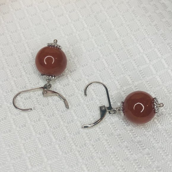 Sterling Silver Enhanced Red Jade Drop Leverback Earrings - Picture 4 of 4